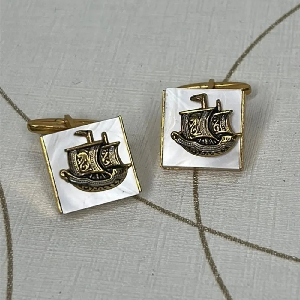 Vintage square cufflinks, gold, and mother of pearl